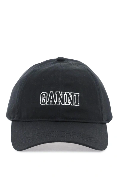 Ganni Baseball Cap With Logo Embroidery In Black