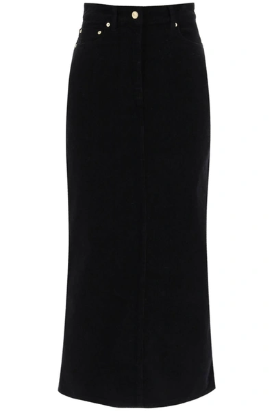 Ganni Straight Washed Corduroy Maxi Skirt In Black