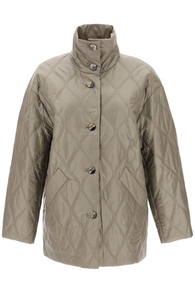 Ganni Quilted Oversized Coat In Tan