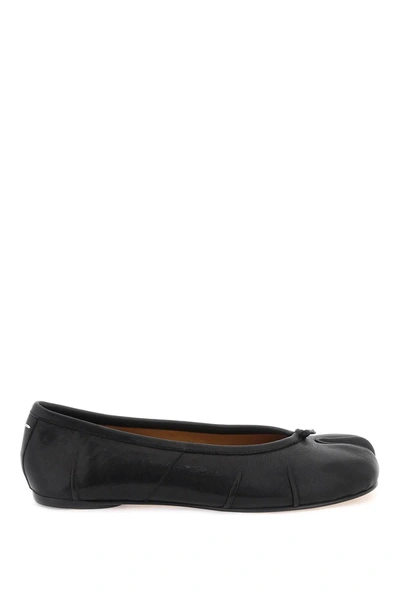 Maison Margiela Tabi Split Toe Leather Bow Ballerina Flats In Black
