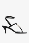Saint Laurent Cassandra Sandals In Smooth Leather With Gold Monogram In Black