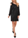 Cece Sequin Long Sleeve One-shoulder Dress In Black