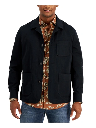 Alfani Mens Collared Button Front Shirt Jacket In Black