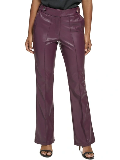 Calvin Klein Womens Faux Leather High Rise Flared Pants In Red