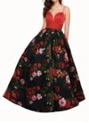 Rachel Allan Floral Jacquard Ballgown In Red/multi In Multi