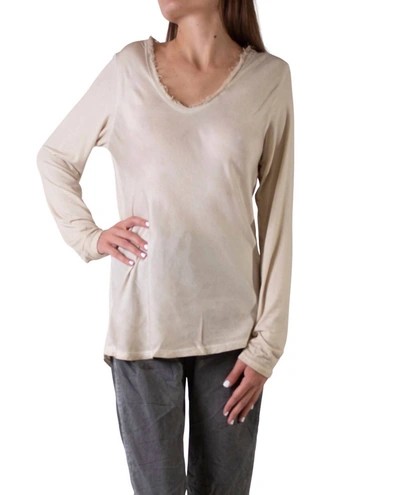 Gigi Moda Rita Raw Edge Long Sleeve Top In Beige