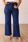 SOUTHERN GRACE THE DAKOTA HIGH RISE WIDE LEG WITH FRAY HEM DENIM IN TRUE BLUE