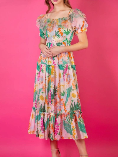 Jessie Liu Engineered Floral Print Dress In Pink Floral In Multi