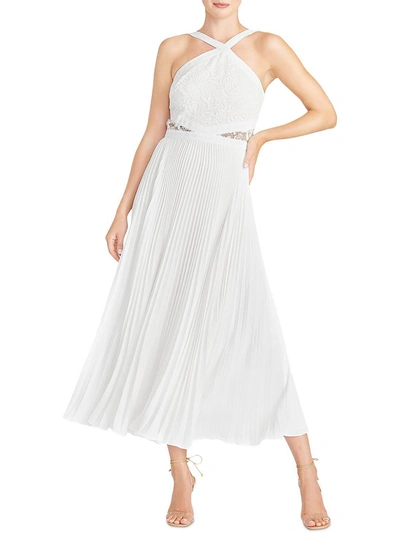 ml Monique Lhuillier Womens Chiffon Lace Overlay Midi Dress In White