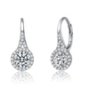 Rachel Glauber White Gold Plated Clear Round Cubic Zirconia Partially Paved And Haloed Solitaire Drop Earrings In Silver
