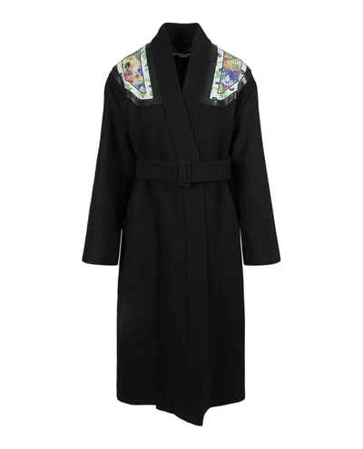 Stella Mccartney Floral-print Belted Coat In Black