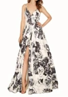 Alyce Paris Jacquard Print Gown In French Vanilla In Multi