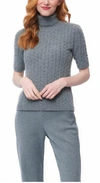 BIANA LEO SHORT SLEEVE CABLE KNIT TURTLENECK IN GRAY