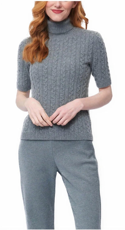 Biana Leo Short Sleeve Cable Knit Turtleneck In Gray In Grey