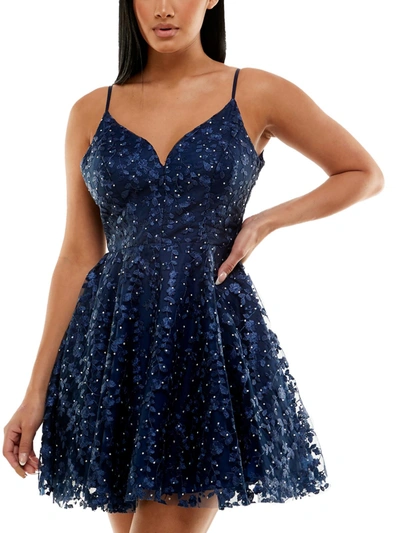 B Darlin Juniors' Embroidered Embellished Dress, Created For Macy's In Blue