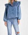 Elan Denim Long Sleeve Ruffle Top In Blue In Blue