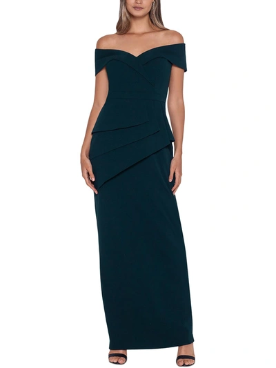 Xscape Petites Womens Off-the-shoulder Formal Evening Dress In Blue