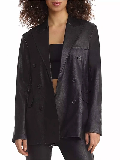 Commando Oversize Double Breasted Faux Leather Blazer In Black