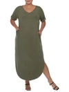 White Mark Plus Size Short Sleeve V-neck Maxi Dress In Green