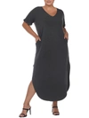 White Mark Plus Size Short Sleeve V-neck Maxi Dress In Pink