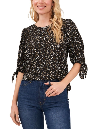 Cece Womens Textured Tie Sleeve Blouse In Black