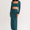 Le Lis Long Sleeve Maxi Dress With Slit In Hunter Green In Green