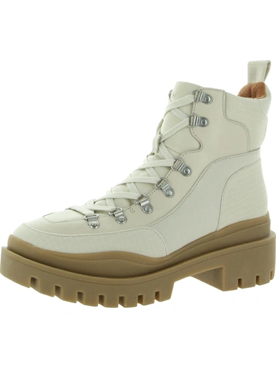 Vionic Jaxen Womens Leather Faux Fur Combat & Lace-up Boots In White