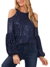 CECE WOMENS SEQUINED COLD SHOULDER BLOUSE