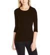 Three Dots Long Sleeve Crew Neck Tee In Espresso In Brown
