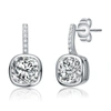 RACHEL GLAUBER WHITE GOLD PLATED SQUARE FRAMED STUD LINEAR EARRINGS WITH CLEAR CUBIC ZIRCONIA