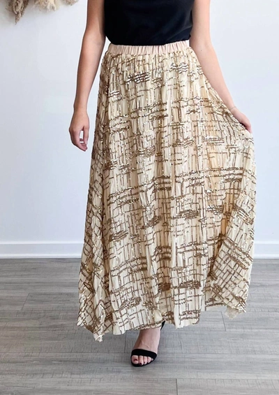 En Saison Romi Embellished Midi Skirt In Brown In Beige