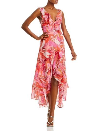Aqua Womens Chiffon Printed Wrap Dress In Pink