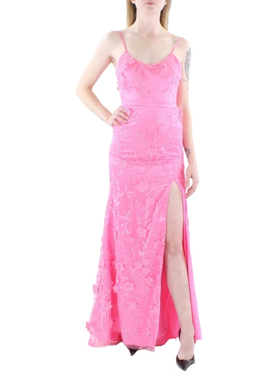Dear Moon Juniors Womens Applique Lace-up Back Evening Dress In Pink