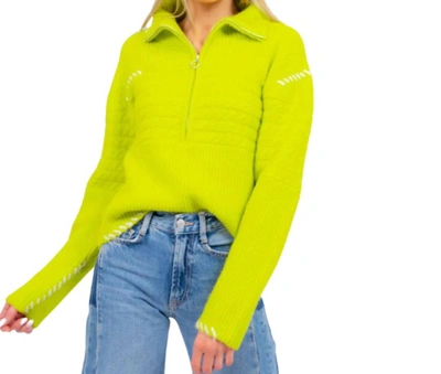 Central Park West Livie Half-zip Sweater In Lime In Green