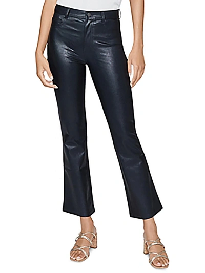 Paige Claudine High-rise Cropped Ankle Flare Faux Leather Jeans In Black