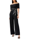 ADRIANNA PAPELL WOMENS OFF-THE-SHOULDER WIDE LEG JUMPSUIT