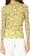 TED BAKER LENNIX MESH FLORAL MOCK NECK LONG SLEEVE TOP IN YELLOW