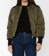 VELVET HEART QUILTED BOMBER JACKET IN ARMY GREEN