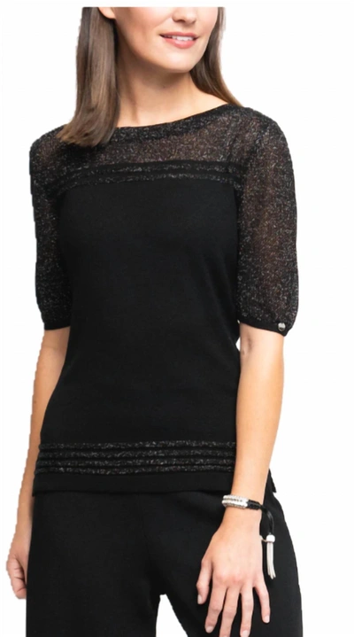 Biana Bella Short Sleeve Top With See Through Detail In Black/silver