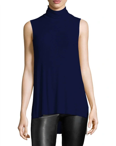 Three Dots Turtleneck Rib Top In Blue