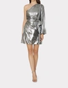 Milly Linden Pleated One-shoulder Lamé Dress In Silver