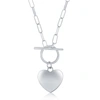 SIMONA STERLING SILVER SHINY HEART PAPERCLIP CHAIN TOGGLE NECKLACE