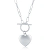 Simona Sterling Silver Shiny Heart Paperclip Chain Toggle Necklace In Silver
