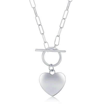 Simona Sterling Silver Shiny Heart Paperclip Chain Toggle Necklace