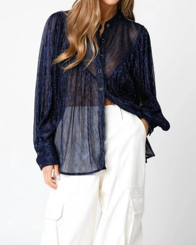 Olivaceous Shimmer Sheer Blouse In Navy In Blue