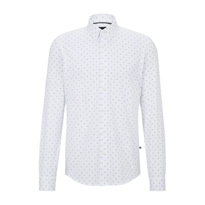 Hugo Boss Slim-fit Shirt In A Printed In White
