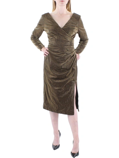 Dress The Population Lois Womens Metallic Side Split Bodycon Dress In Multi