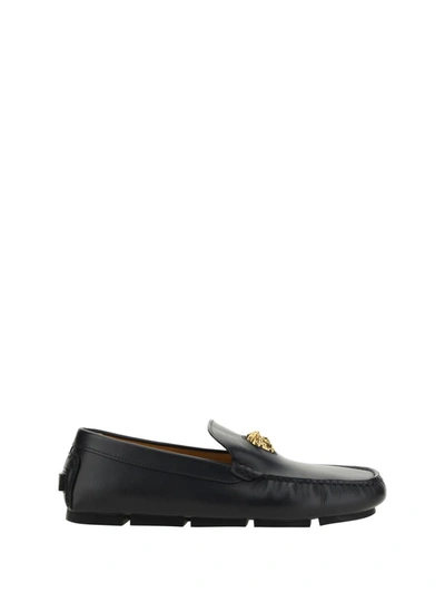 Versace Men's Leather Driving Loafers In Black
