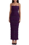 House Of Cb Solana Pleated Ruffle Sequin Body-con Dress In Dark Purple