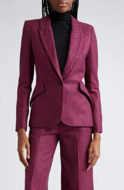L Agence Chamberlain Houndstooth Blazer In Pink/black Houndstooth